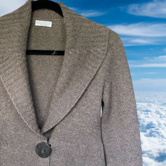 BRUNELLO CUCINELLI 100% Cashmere Womens Cardigan Size Small One Button Brown - Picture 2 of 10